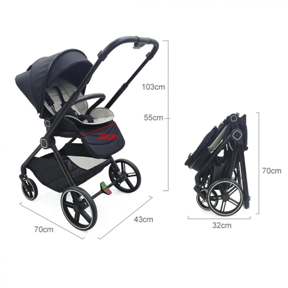 Cărucior copii 2 în 1, cu înălțător, Negru [7]