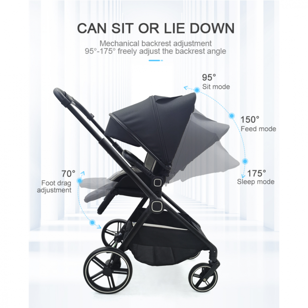 Cărucior copii 2 în 1, cu înălțător, Negru [4]