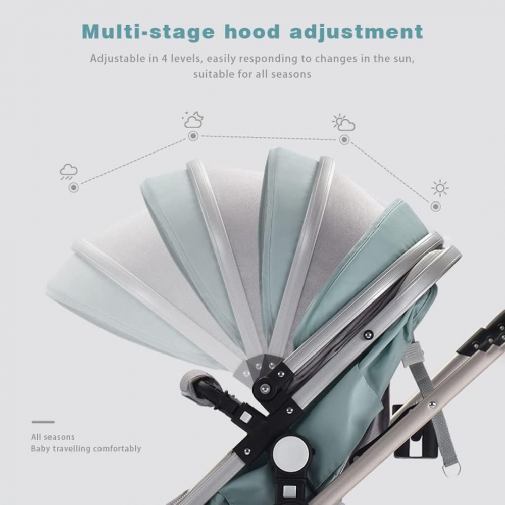 Cărucior copii 3 în 1, cu scaun auto, Gri Închis [3]