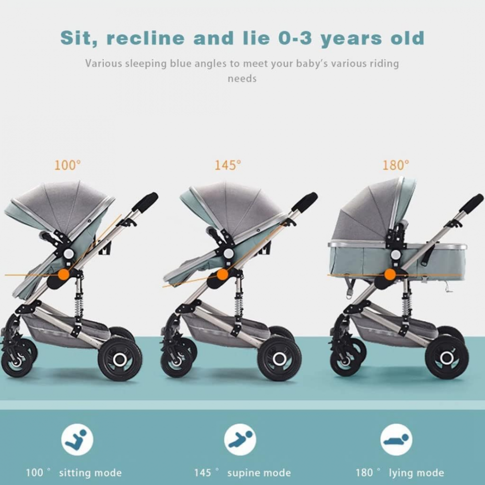 Cărucior copii 3 în 1, cu scaun auto, Gri Închis [6]