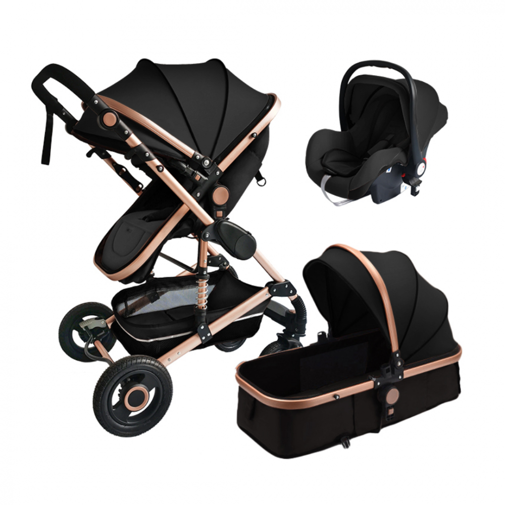 Cărucior copii 3 în 1, cu scaun auto, Negru [1]