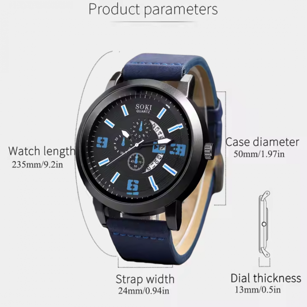 Ceas bărbătesc cu 3 brățări, negru/albastru [4]