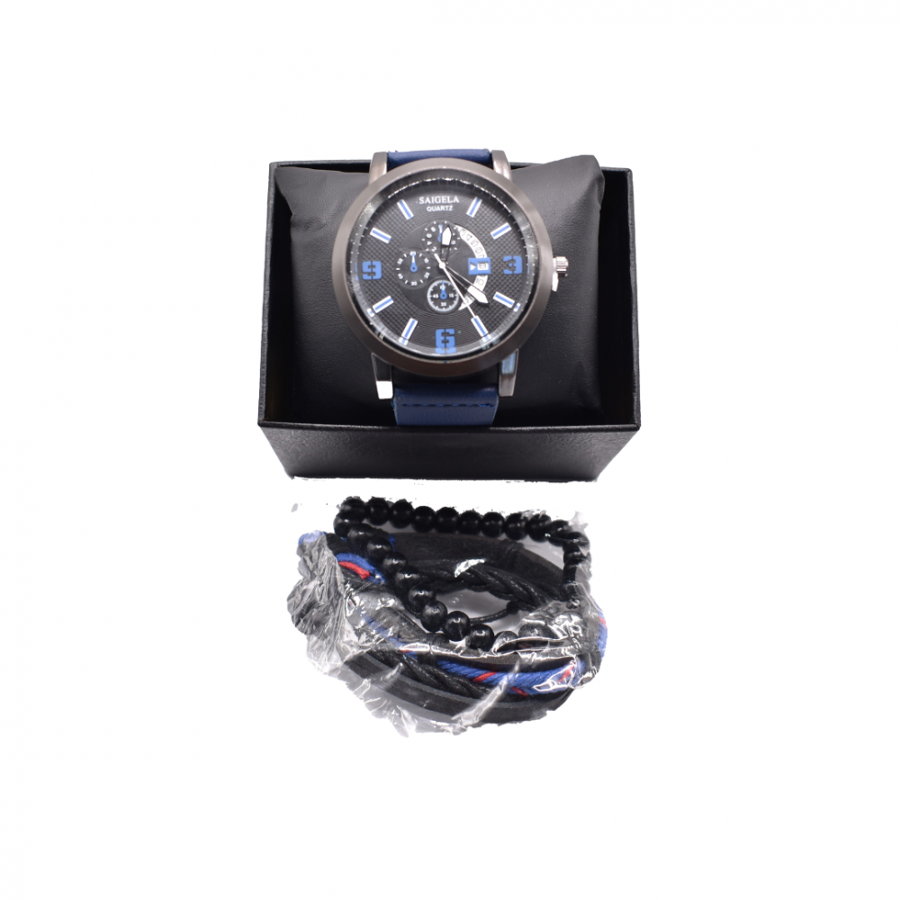 Ceas bărbătesc cu 3 brățări, negru/albastru [6]