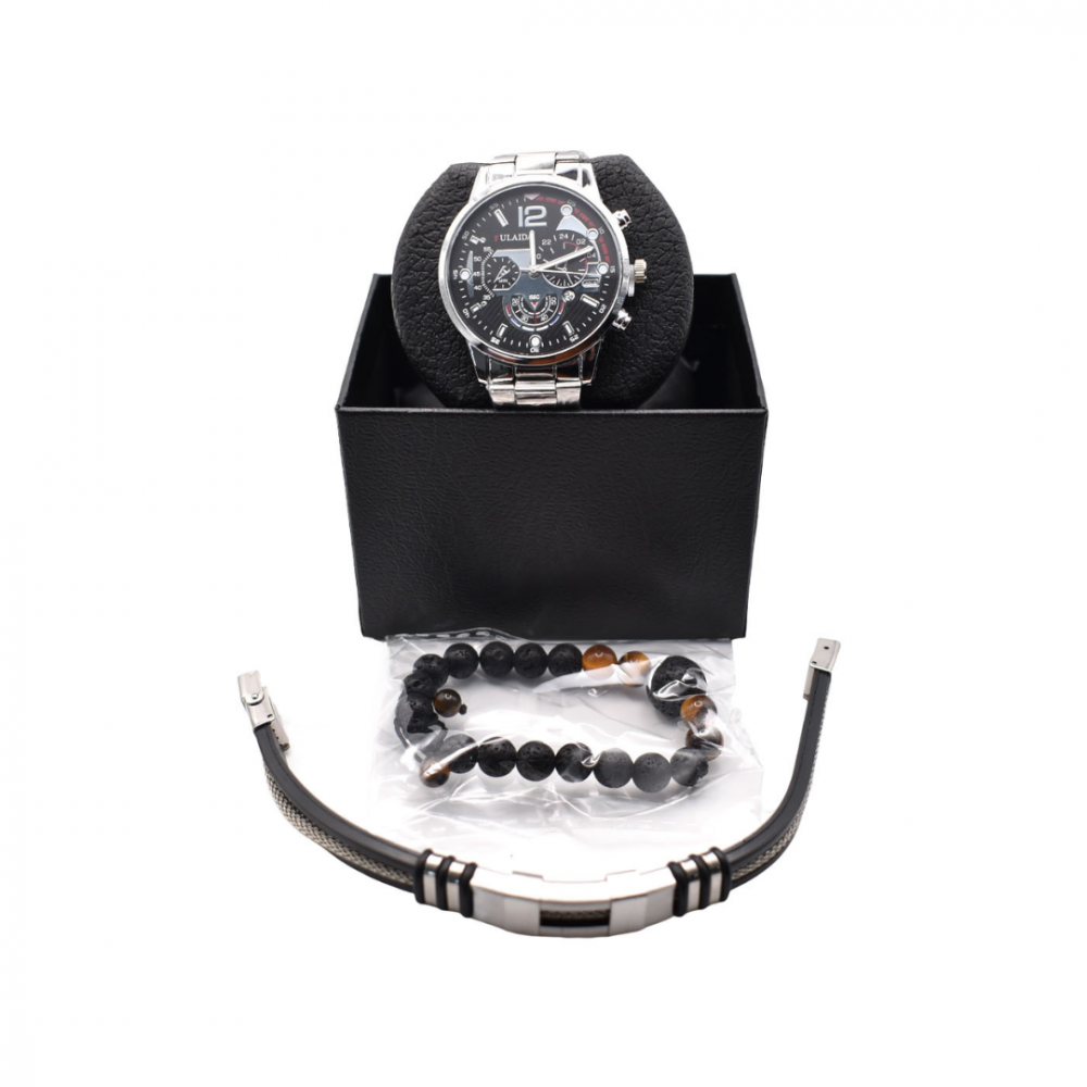 Ceas bărbătesc elegant din oțel inoxidabil cu două brățări, argintiu [6]