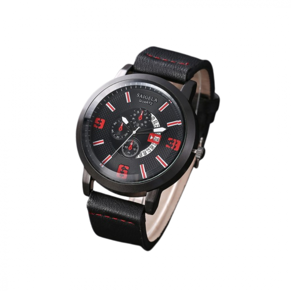 Ceas bărbătesc cu 3 brățări, negru/roșu [1]