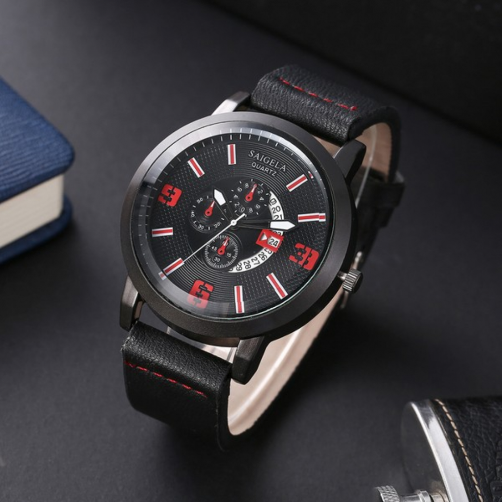 Ceas bărbătesc cu 3 brățări, negru/roșu [2]