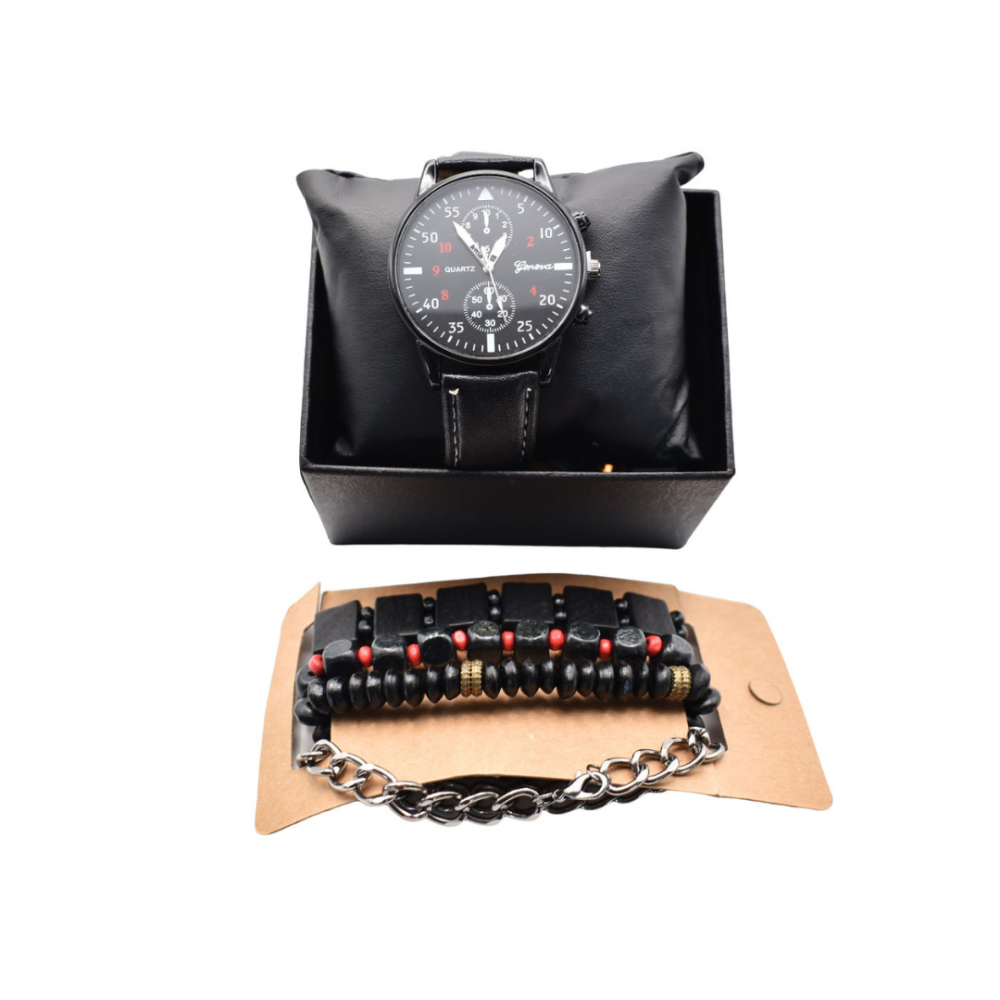 Ceas bărbătesc casual cu curea din piele ecologică și 4 brățări cadou [3]