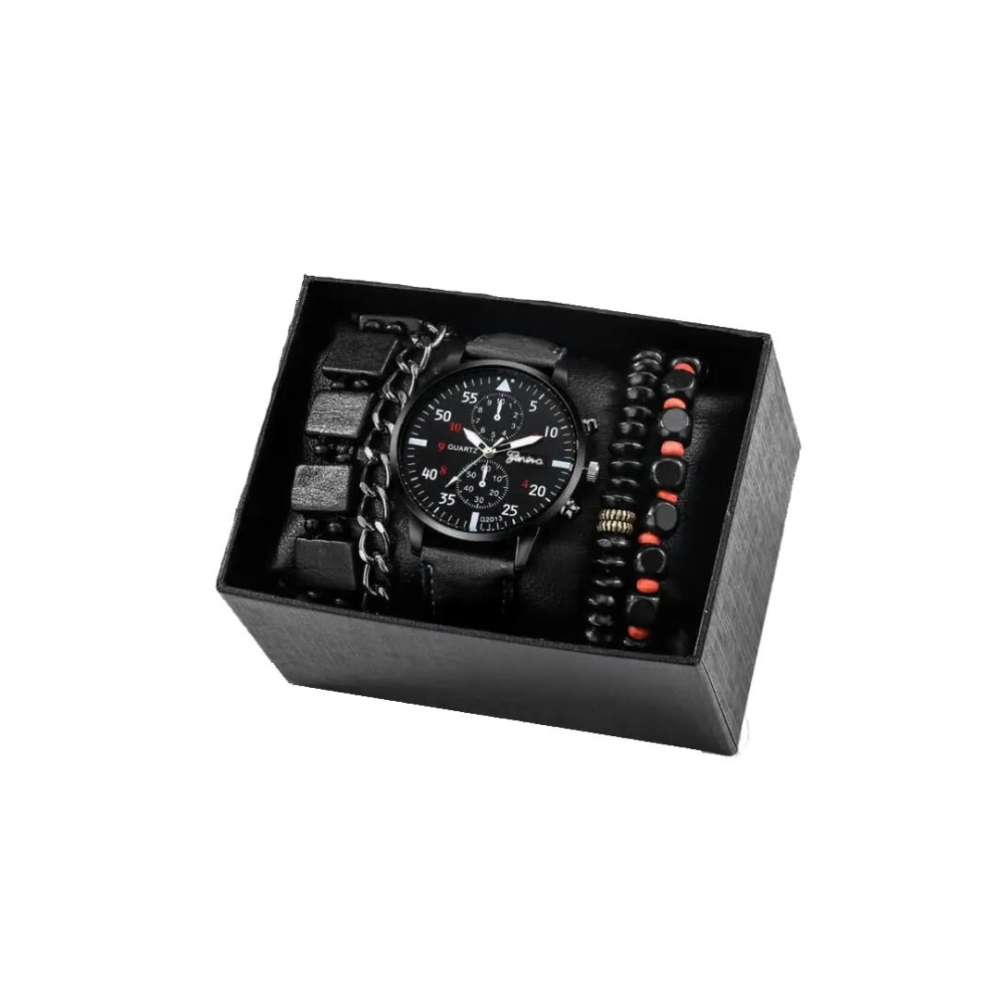 Ceas bărbătesc casual cu curea din piele ecologică și 4 brățări cadou [5]