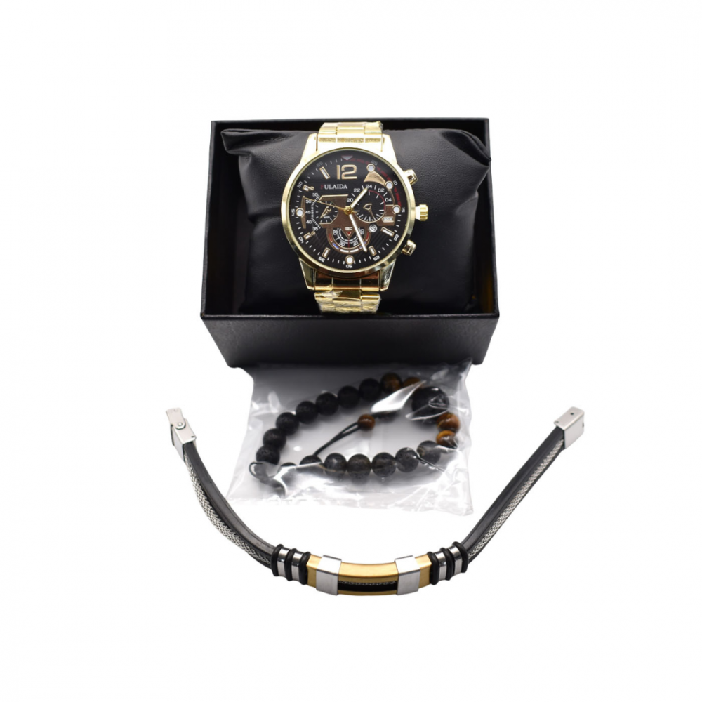 Ceas bărbătesc elegant din oțel inoxidabil cu două brățări, auriu [3]