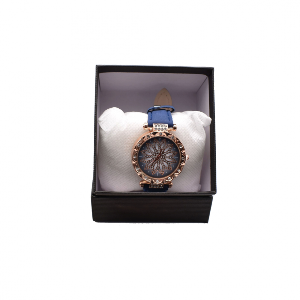 Ceas damă cu set bijuterii aurii și albastre [3]