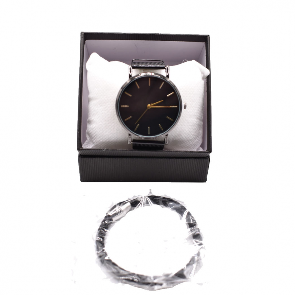 Ceas unisex negru cu brățară metalică [4]
