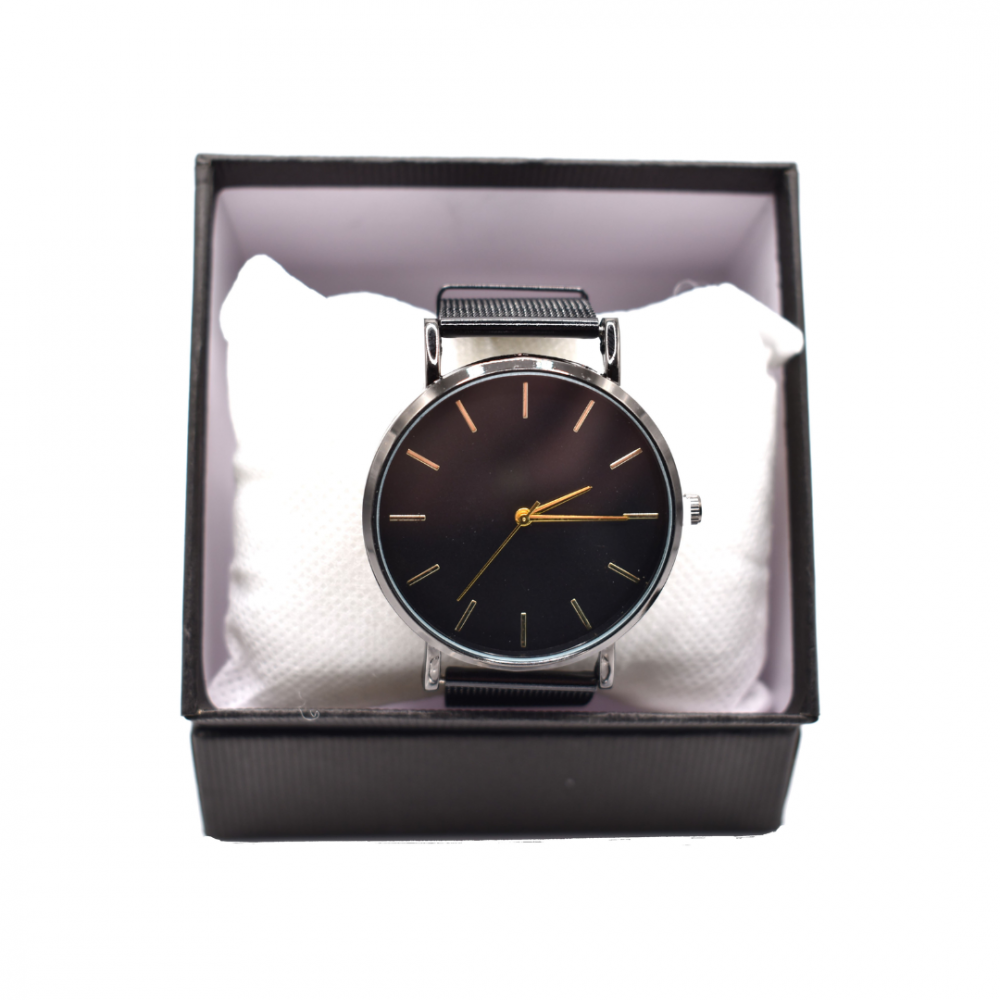 Ceas unisex negru cu brățară metalică [3]