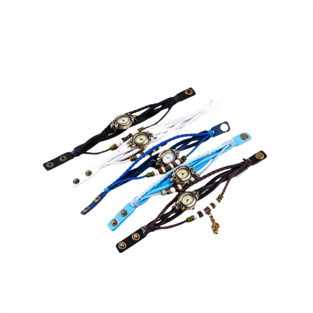 Ceas damă vintage cu brățară din piele ecologică, Negru [3]