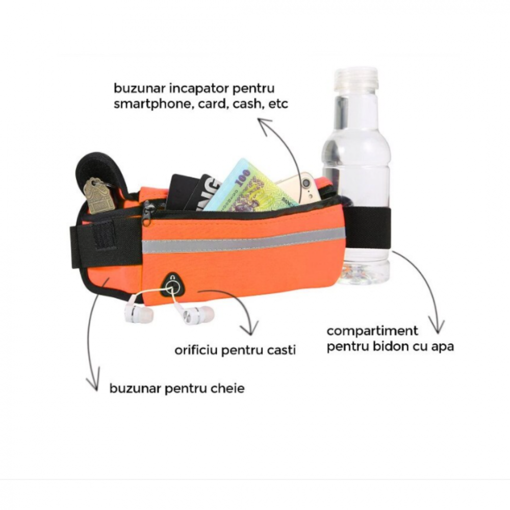 Centură alergare tip borsetă, portocaliu [5]