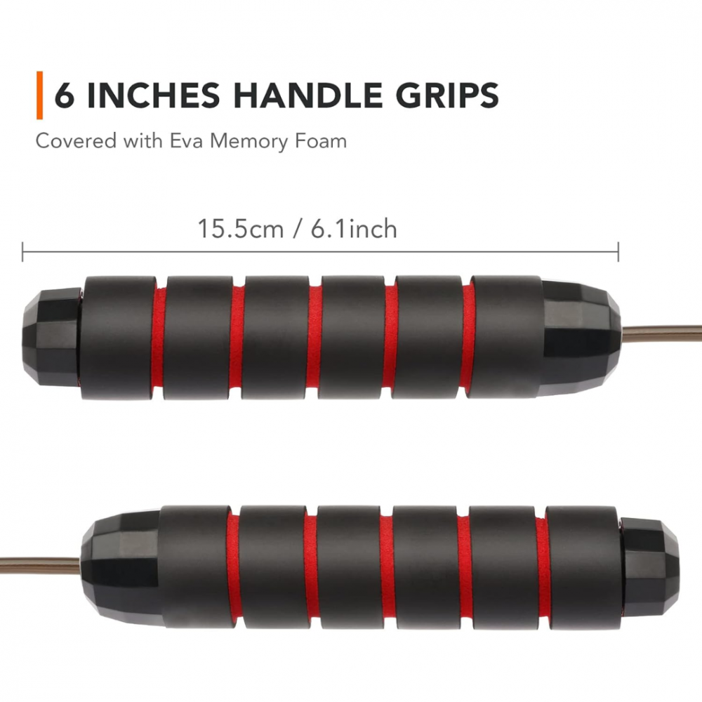 Coarda de sarit, jump rope, manere cu spuma de memorie, lungime ajustabila, Negru/Rosu [5]