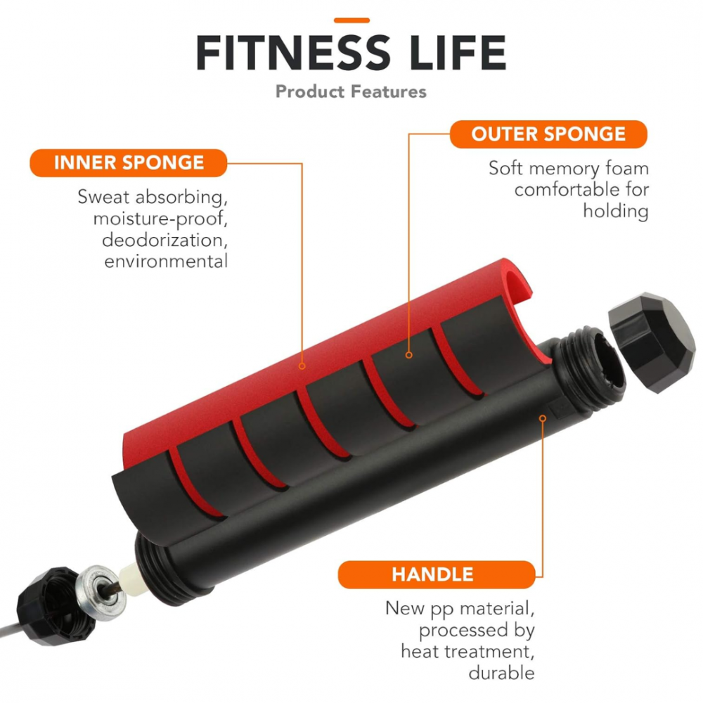 Coarda de sarit, jump rope, manere cu spuma de memorie, lungime ajustabila, Negru/Rosu [4]