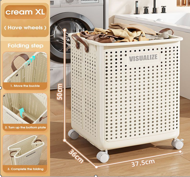Cos pentru rufe cu roti, pliabil, Marimea L, 50 x 37.5 x 36 cm, Alb [1]