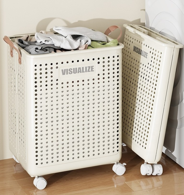 Cos pentru rufe cu roti, pliabil, Marimea L, 50 x 37.5 x 36 cm, Alb [3]