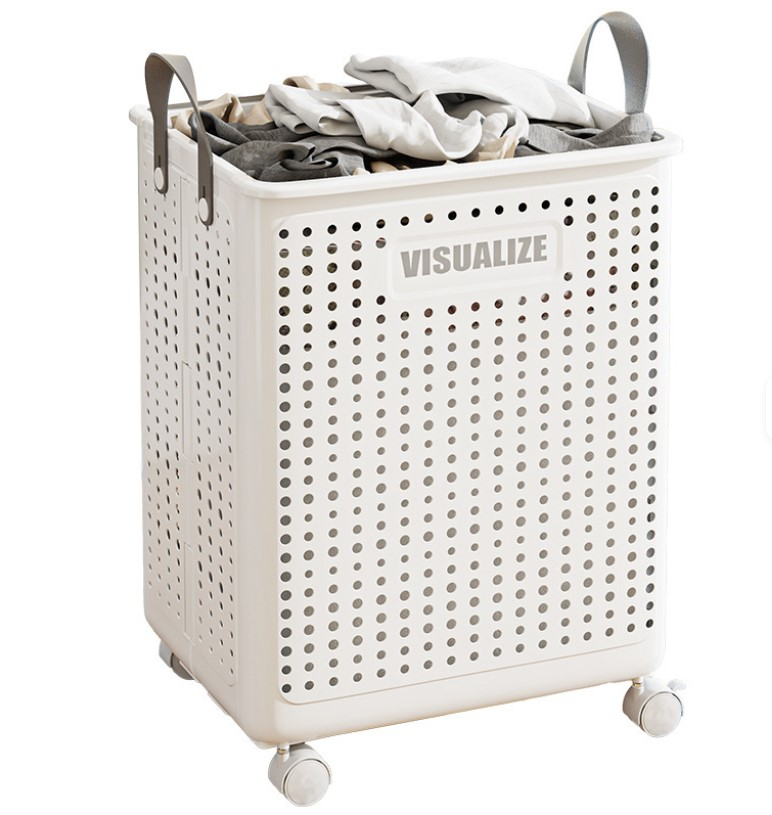 Cos pentru rufe cu roti, pliabil, Marimea M, 45 x 37 x 31 cm, Alb [1]