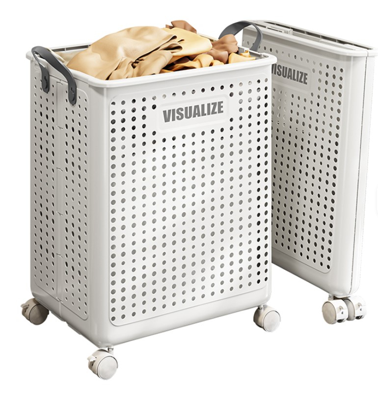 Cos pentru rufe cu roti, pliabil, Marimea M, 45 x 37 x 31 cm, Alb [3]