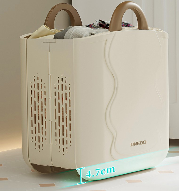 Cos pliabil pentru rufe, montabil pe perete, cu un compartiment suplimetar pentru articole mici, Crem [1]