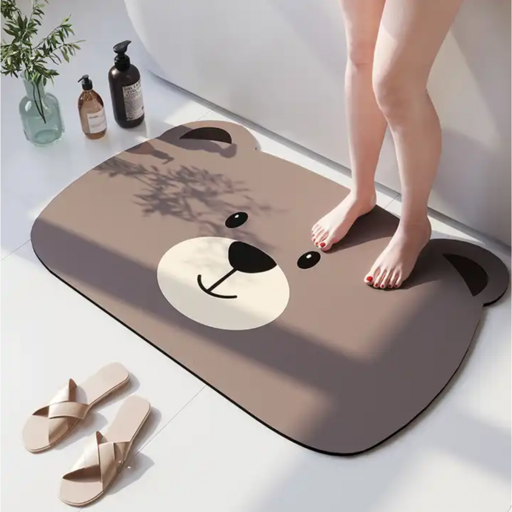 Covoraș antiderapant absorbant pentru baie/bucătărie, gri, model ursuleț [2]