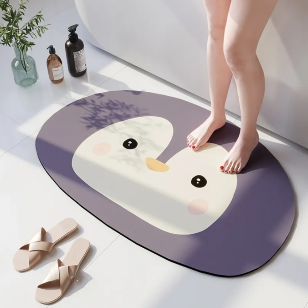 Covoraș antiderapant absorbant pentru baie/bucătărie, gri, model pinguin [2]