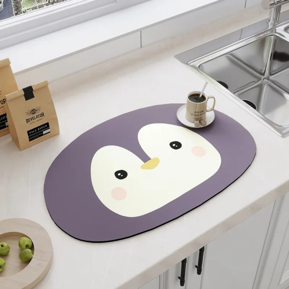 Covoraș antiderapant absorbant pentru baie/bucătărie, gri, model pinguin [3]