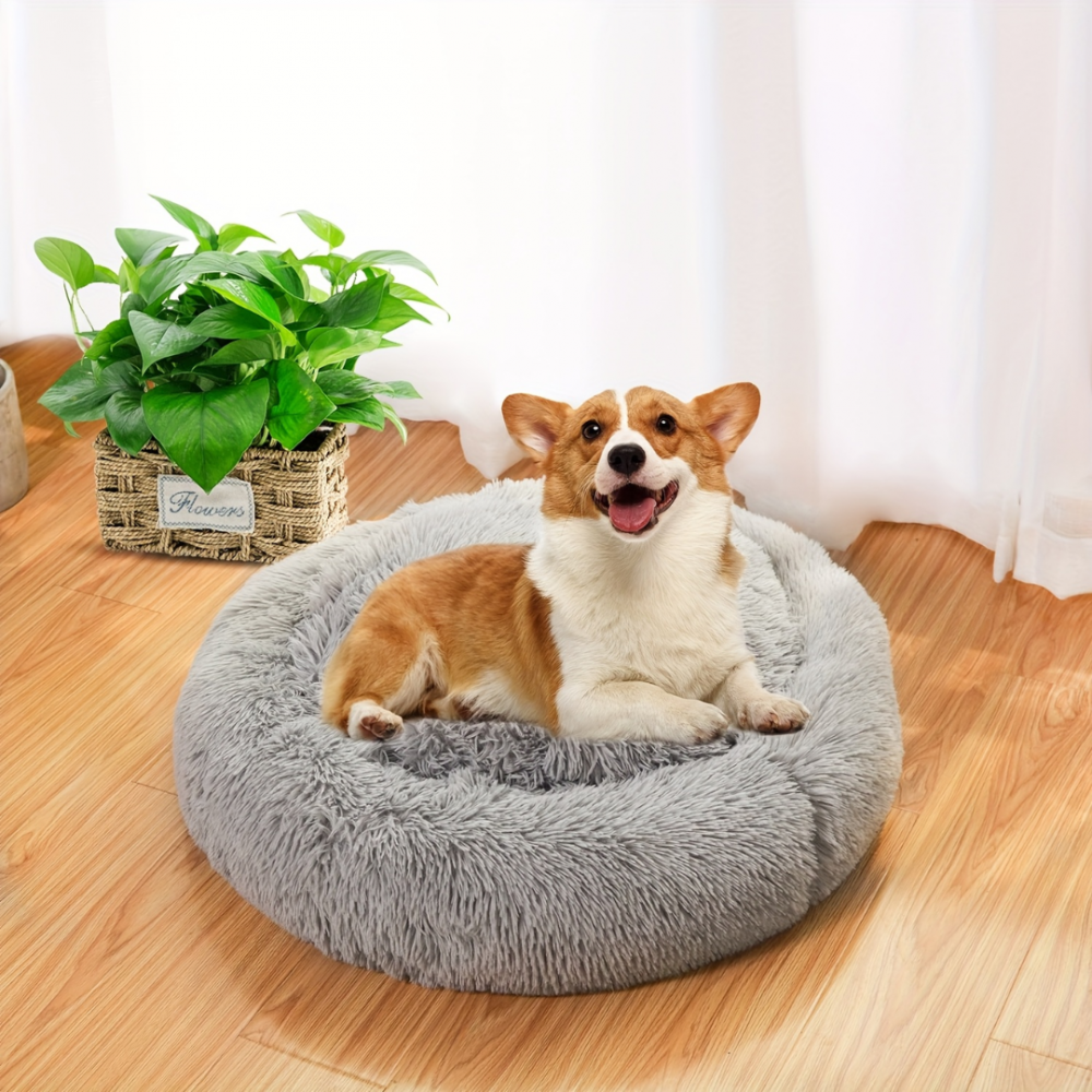 Culcuș pentru animale de companie, căptușit, diametru 40 cm, detașabil, ușor de spălat, Gri [6]