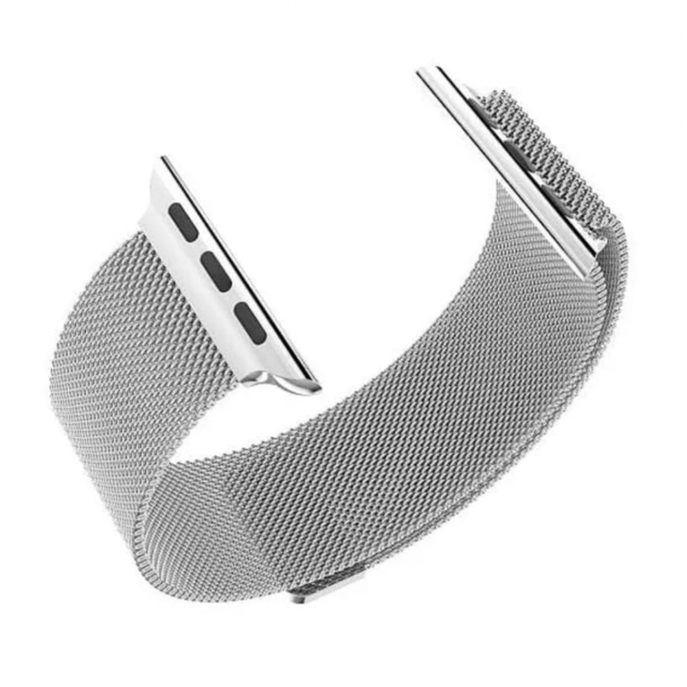 Curea Milanese compatibil cu Apple Watch 42/44/45/49 mm, reglabila, catarama magnetica, Argintiu [5]