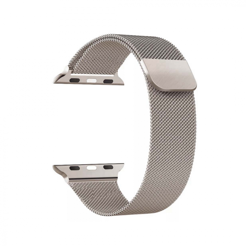 Curea Milanese compatibil cu Apple Watch 42/44/45/49 mm, reglabila, catarama magnetica, Starlight [1]