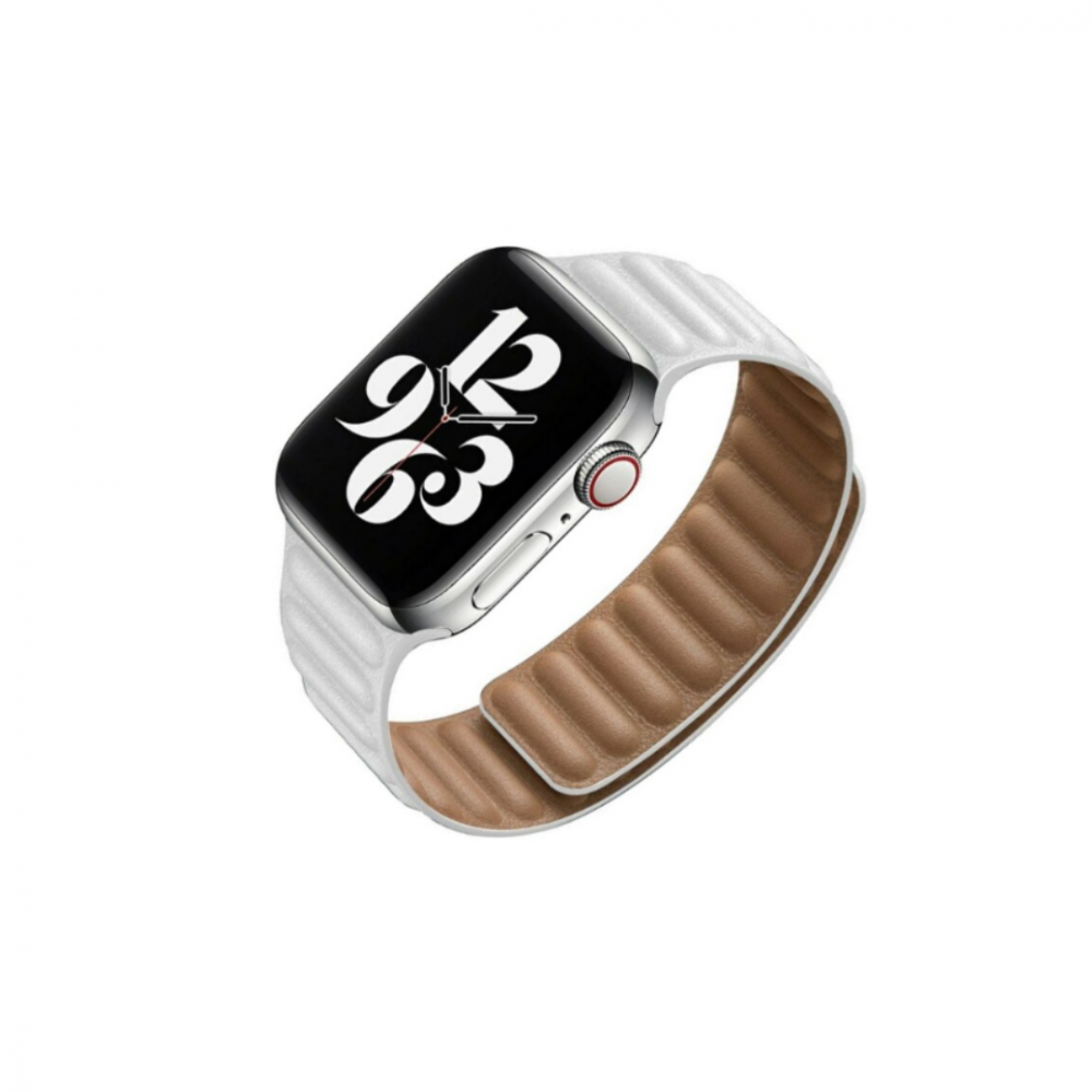 Curea magnetică din piele compatibila cu Apple Watch 38/40/41 mm, reglabila, Alb [5]