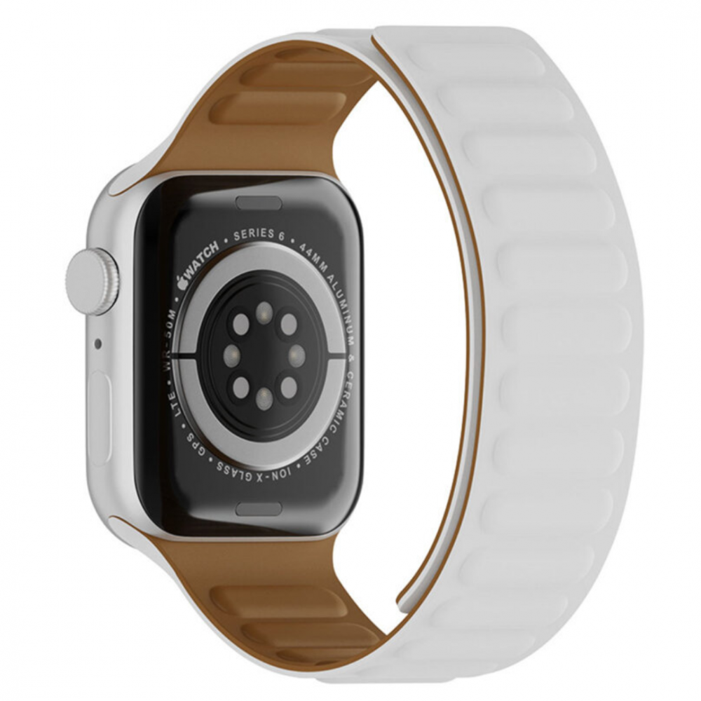 Curea magnetică din piele compatibila cu Apple Watch 42/44/45/49mm, reglabila, Alb [2]