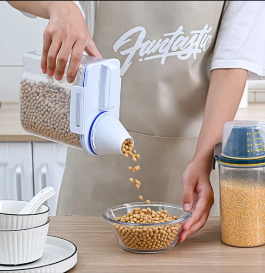 Cutie alimentara pentru cereale, transparenta, design compact, capac etans prevazut cu cana de masurare integrata, 2 L [4]
