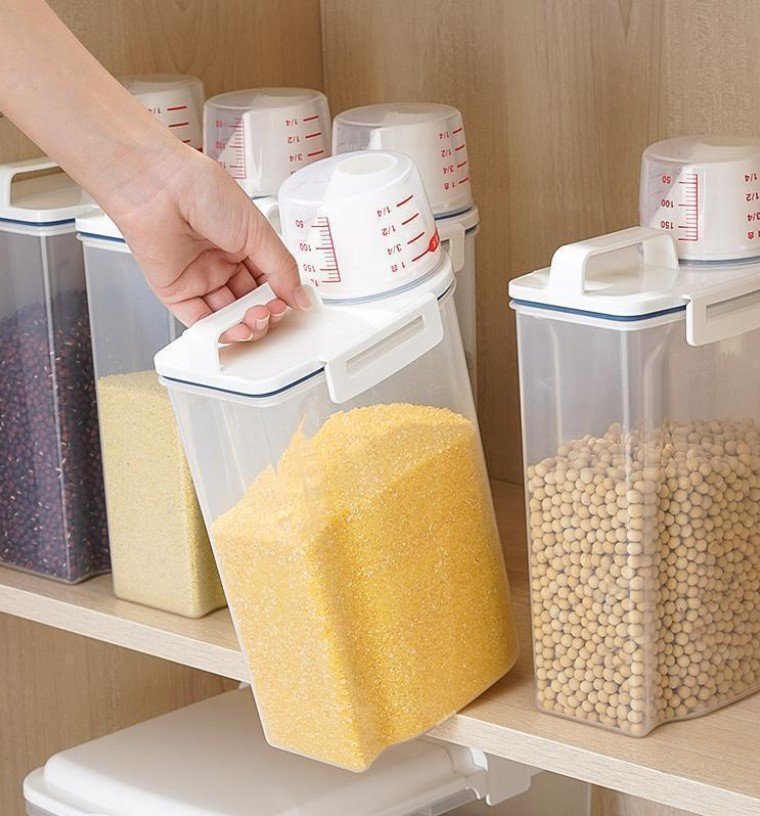 Cutie alimentara pentru cereale, transparenta, design compact, capac etans prevazut cu cana de masurare integrata, 2 L [2]