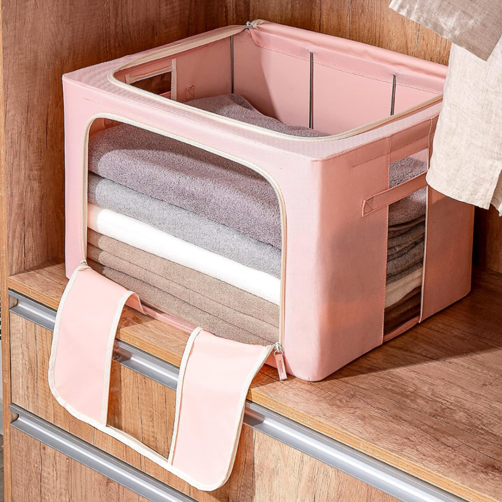 Cutie depozitare din material textil, cu fermoar, capacitate 56l, Roz [3]