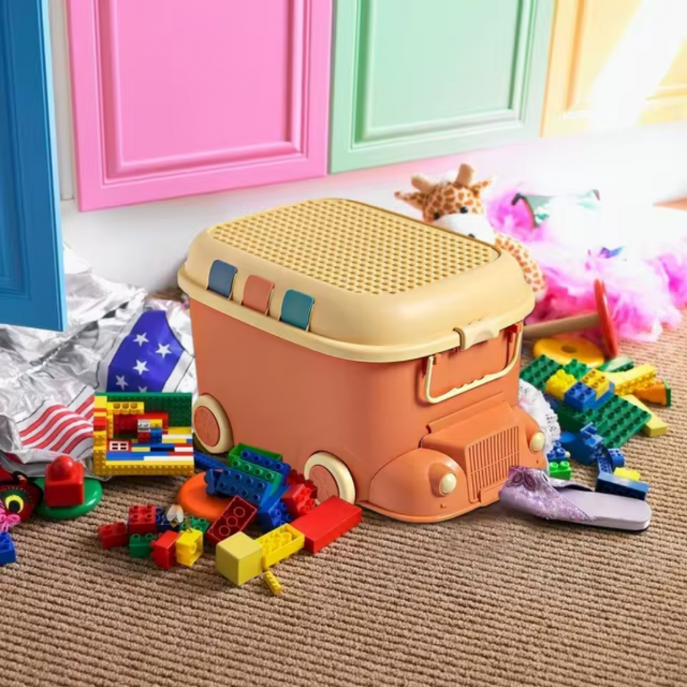 Cutie depozitare jucării pentru copii, model mașinuță, portocaliu [5]