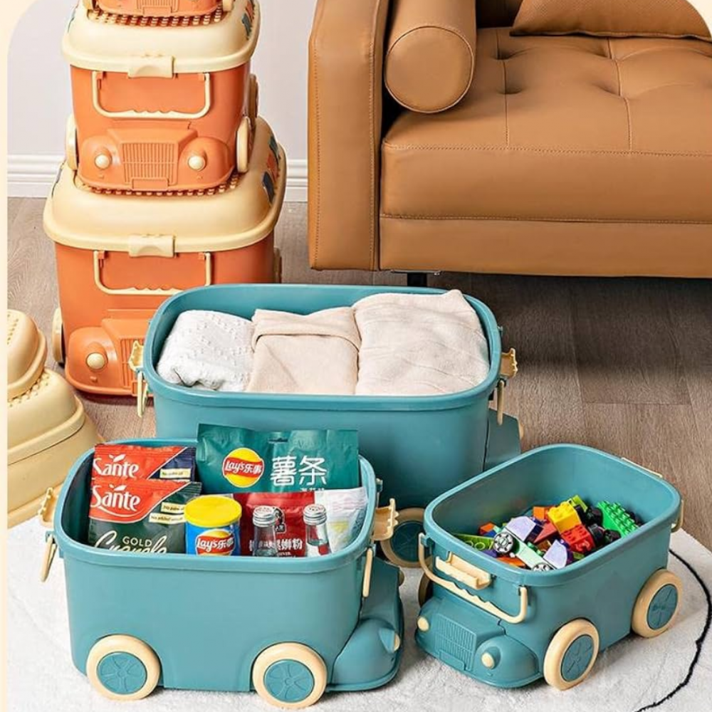 Cutie depozitare jucării pentru copii, model mașinuță, turcoaz [5]