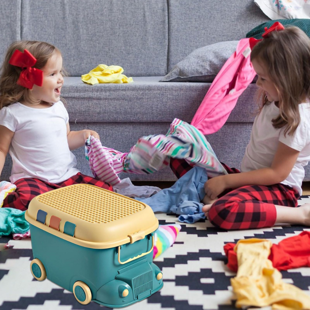 Cutie depozitare jucării pentru copii, model mașinuță, turcoaz [4]