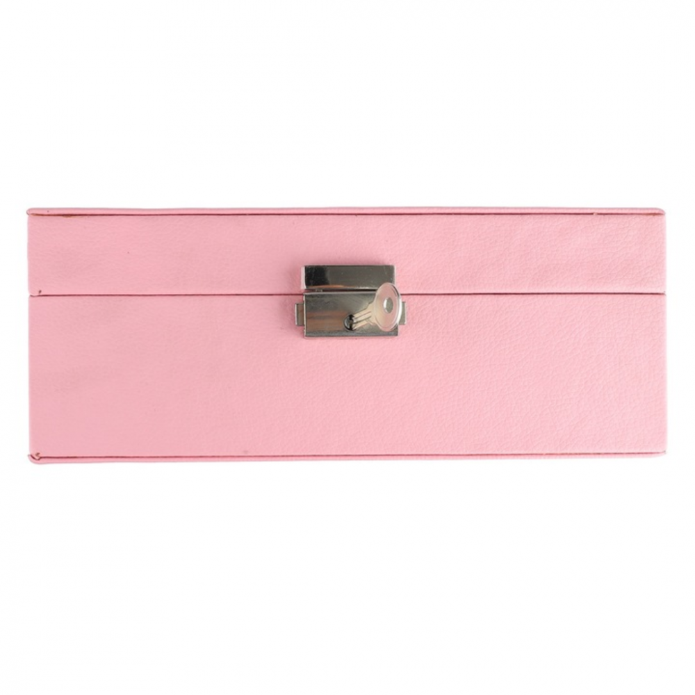 Cutie organizare bijuterii din piele ecologică, cu 2 compartimente, cu încuietoare, Roz [3]