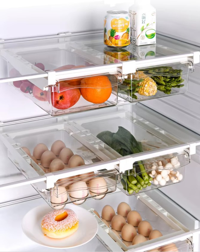 Cutie pentru depozitare, cu suport, prindere la raftul frigiderului, Transparent [3]