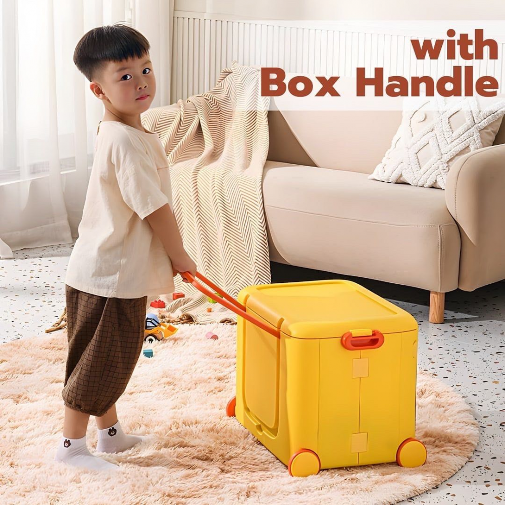Cutie pliabilă din plastic cu roți și mânere pentru copii, galben [4]