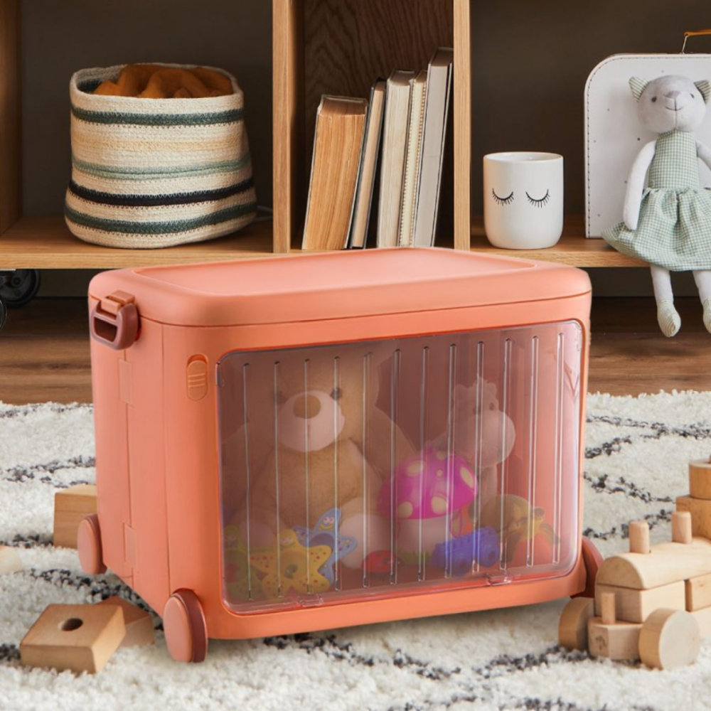 Cutie pliabilă din plastic cu roți și mânere pentru copii, portocaliu [5]