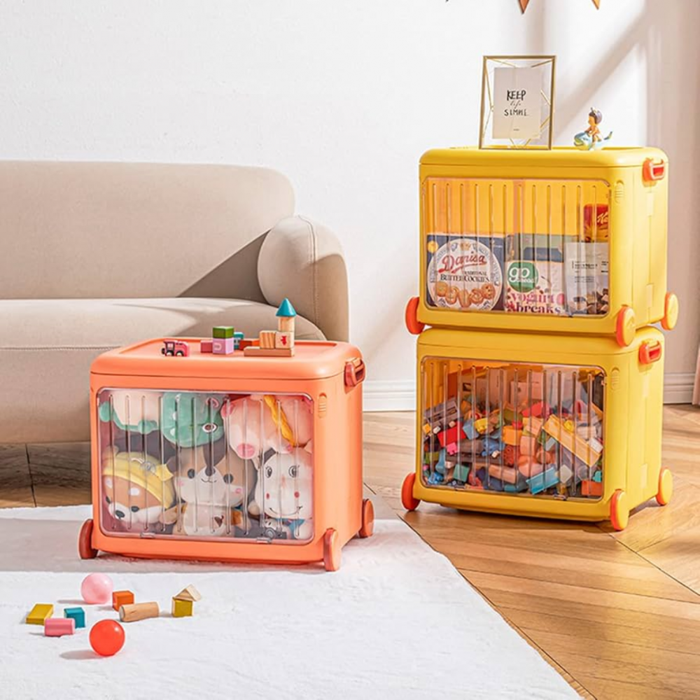 Cutie pliabilă din plastic cu roți și mânere pentru copii, portocaliu [7]