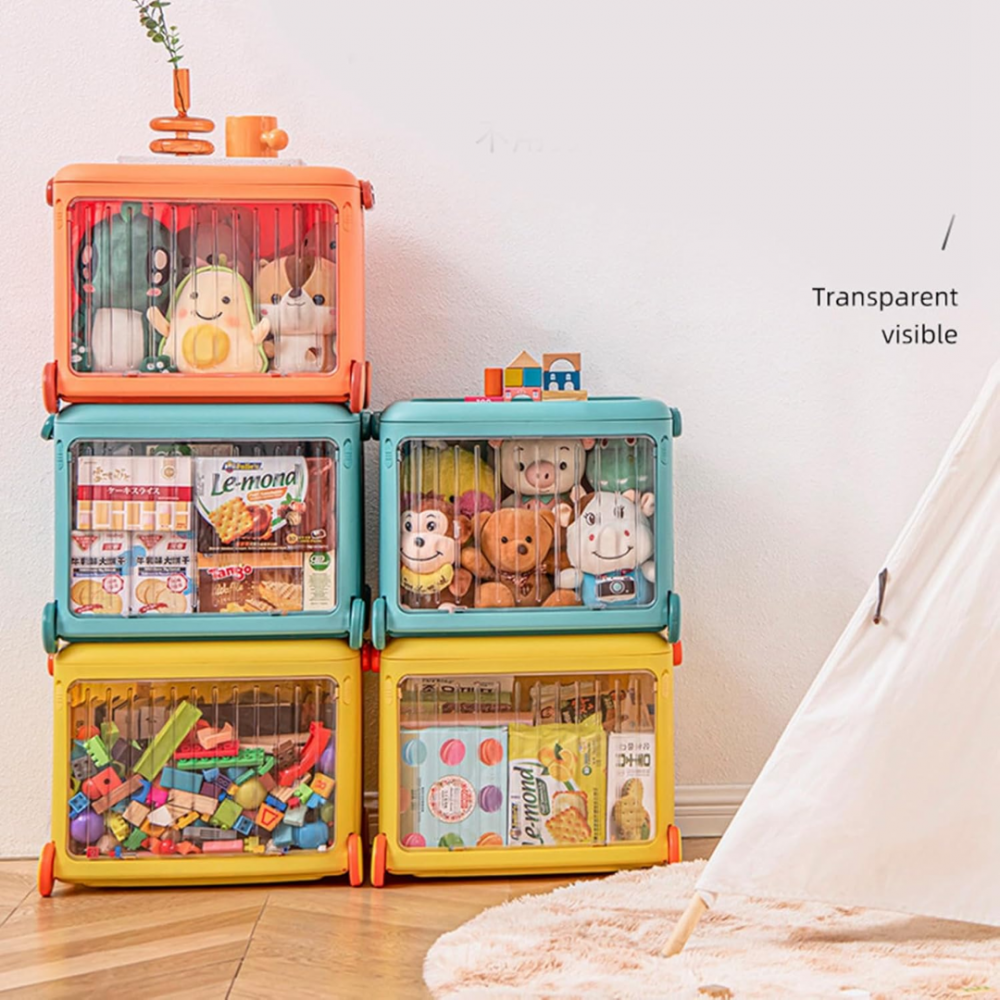 Cutie pliabilă din plastic cu roți și mânere pentru copii, turcoaz [7]