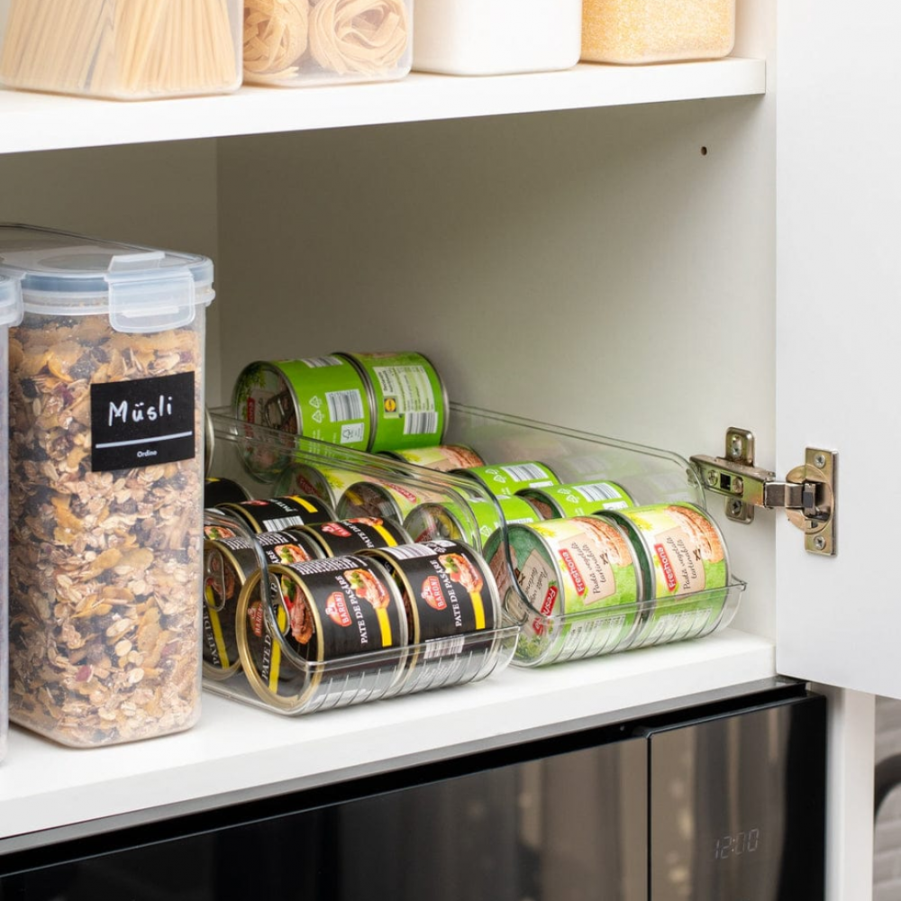 Organizator din plastic transparent pentru frigider, pentru doze suc sau conserve [7]