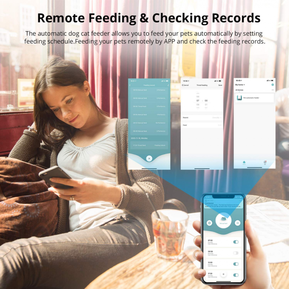 Dispenser automat pentru câini și pisici, control WiFi și programabil prin aplicație, capacitate 6 litri, alb [4]