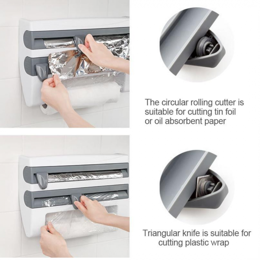 Dispenser de bucătărie pentru folii alimentare prosoape de hârtie, Alb/Gri [4]