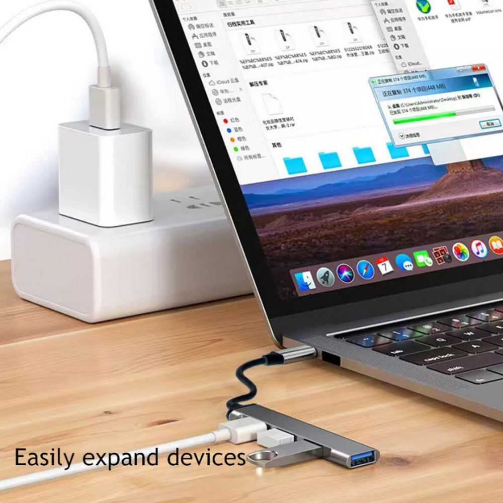 Hub USB-C 4 porturi (3x USB 2.0, 1x USB-C), argintiu [8]