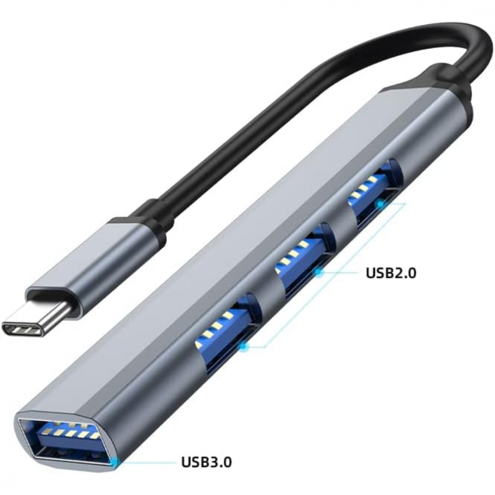 Hub USB-C 4 porturi (3x USB 2.0, 1x USB-C), argintiu [6]